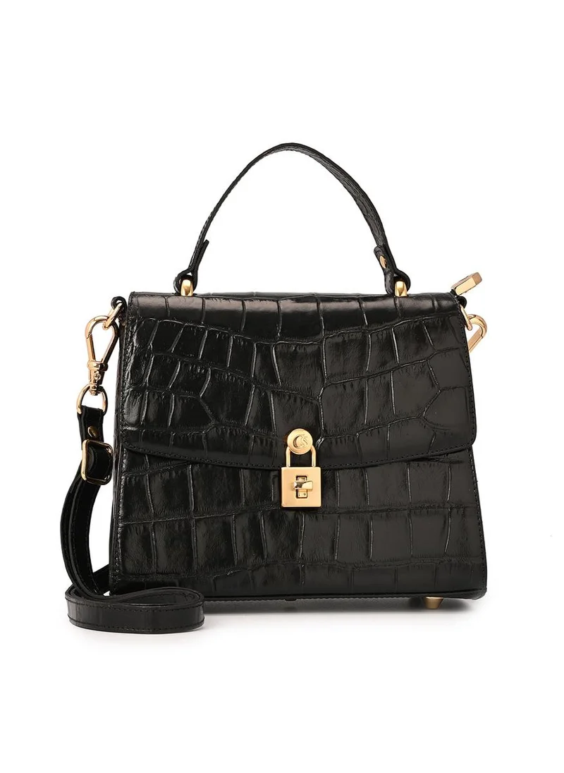 كارمن ستيفنز حقيبة كلاسيكية سوداء بنقشة جلد التمساح